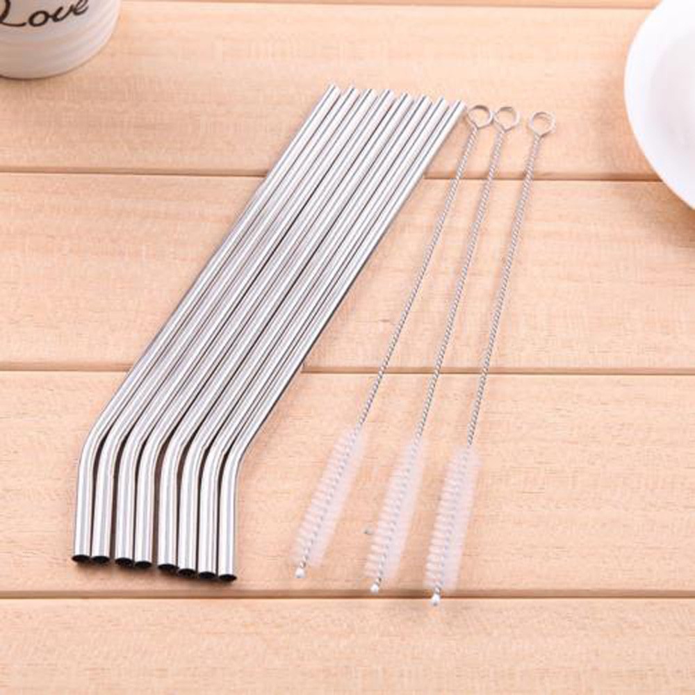 5pcs Set Drinking Straws Stainless Steel Stirring Brush Bag Reusable
