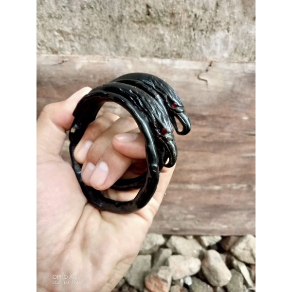 GELANG AKAR BAHAR HITAM UKIR KEPALA ELANG