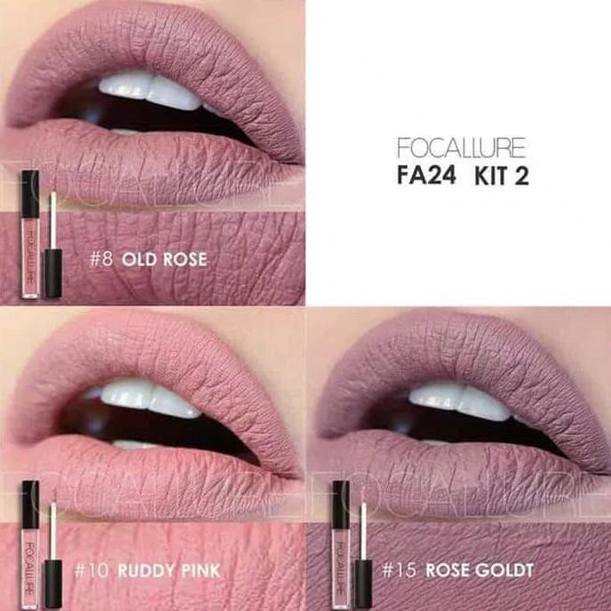 (READY &amp; ORI) Focallure 3Pcs Lip Matte Lipstick Crayon Nude Kado Gift Kit 3 warna Shade - FA24 FA 24 Lip Matte Lip Cream Tahan Lama Waterproof