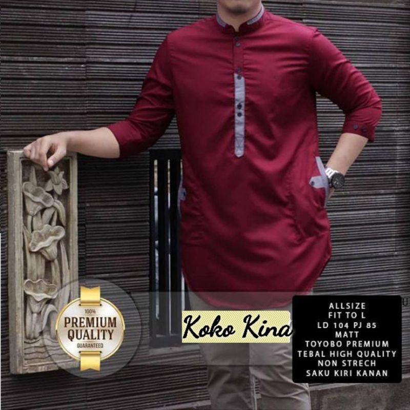Baju Kemeja KURTA Koko Pria Laki Muslim Lengan 3/4 Bahan Katun Tebal Ukuran S M L XL XXL JUMBO Premi