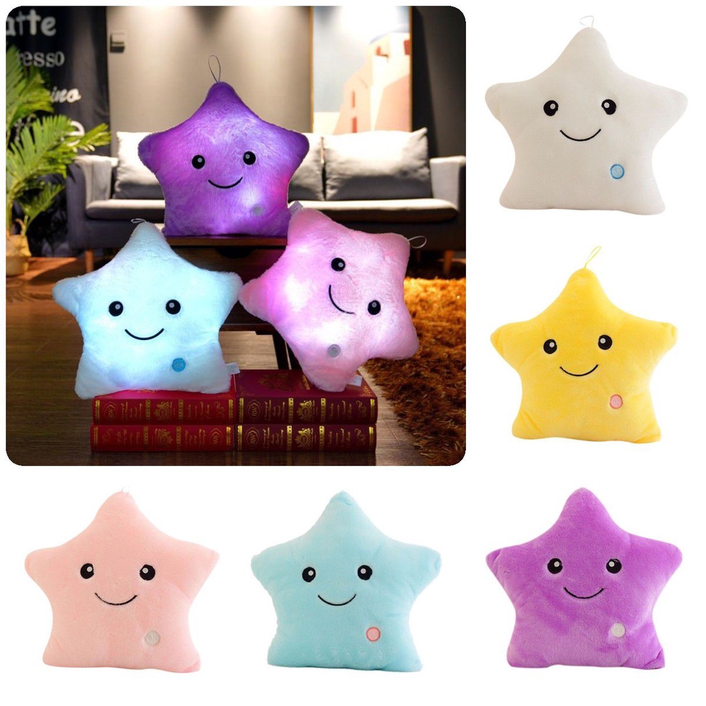 Led Bercahaya Bercahaya Warna-Warni Bintang Bantal Boneka Mainan Mewah Bantal Hadiah Anak