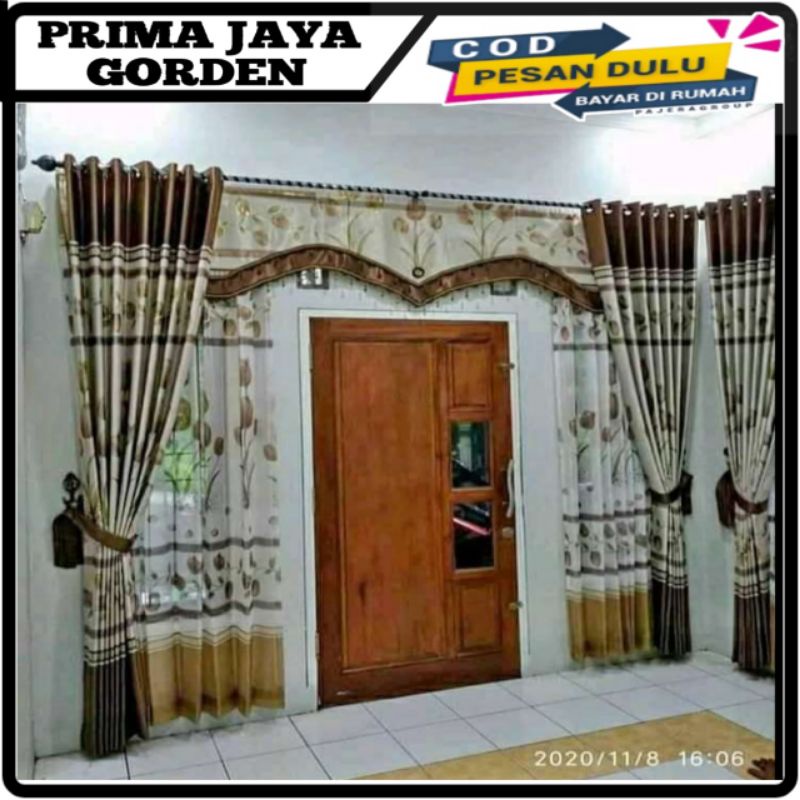 khusus vitrase gorden motif bunga tulip warna coklat cream model rempel