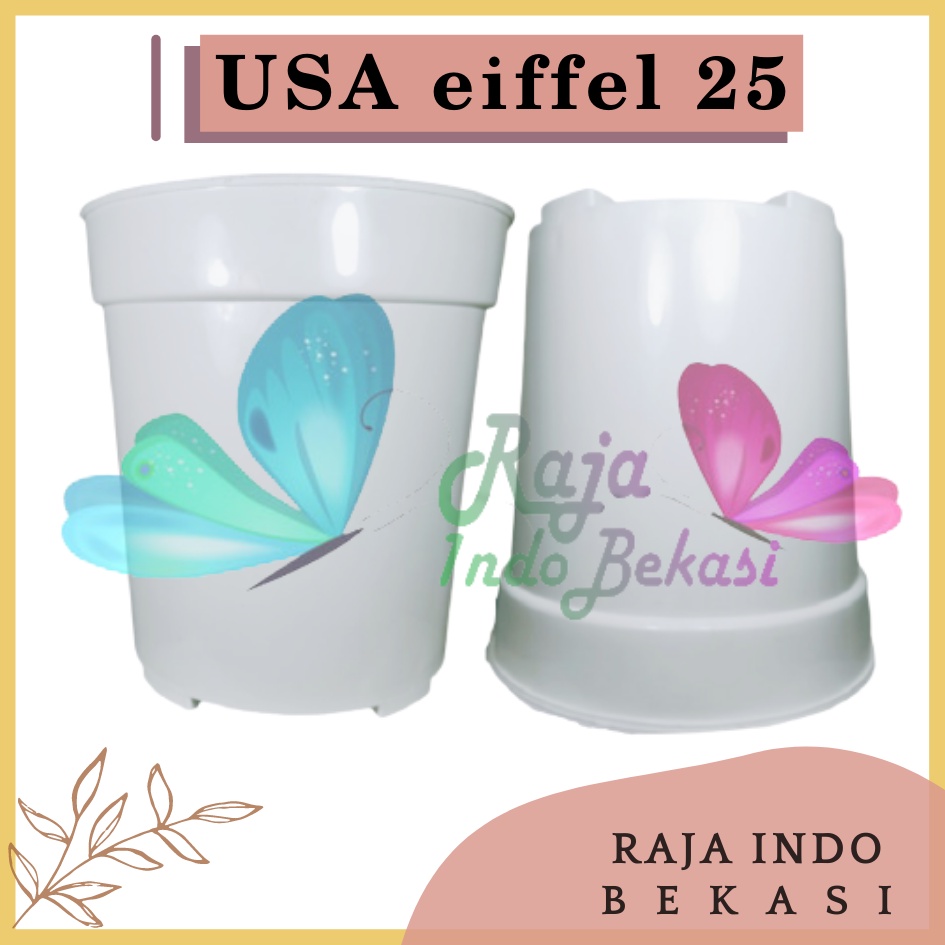 Pot Usa Eiffel 25 Putih Hitam - Pot Bunga Tinggi Putih Pot Tanaman Aglonema Keladi Bukan Pot Tawon