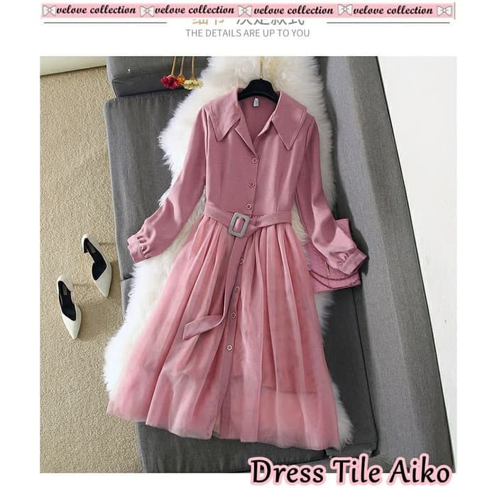 Midi Dress Plisket Wanita Hijab Muslim Import Korea Prisk GW756  Tile Aiko Salem [ 0153] Sky