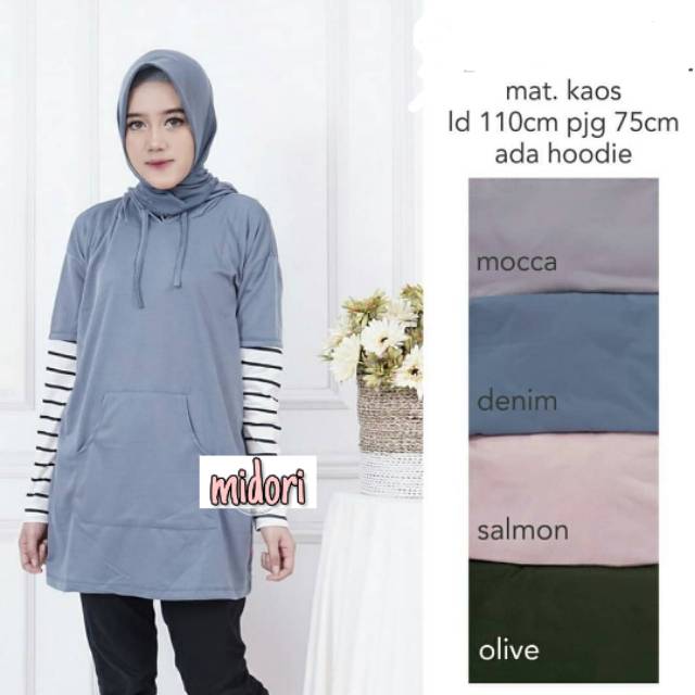 Hoodie Tunik Kombinasi Stripe ala NissaSabyan