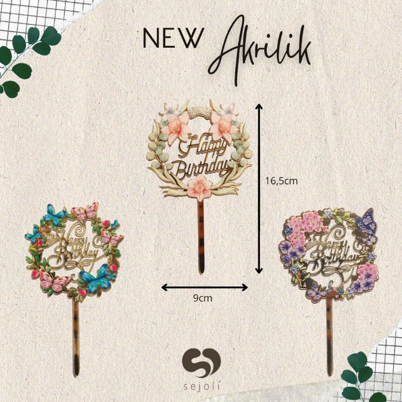 

Hiasan Kue/ Cake Topper Akrilik/ Akrilik HBD Mawar dan Kupu - Kupu
