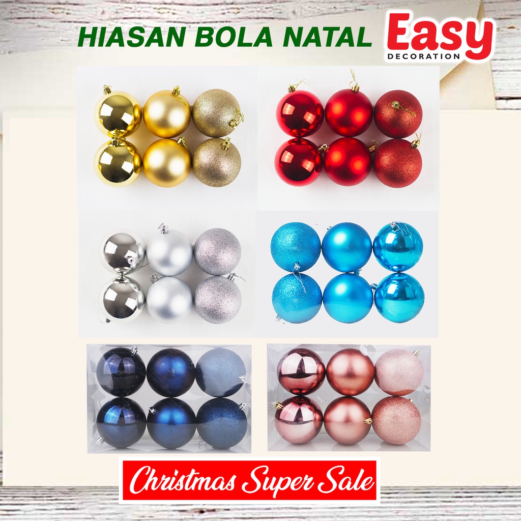 EASY DECORATION Hiasan Bola Natal 5 cm , Red/Merah - Gold/Emas - Silver/Perak isi 12 Pcs