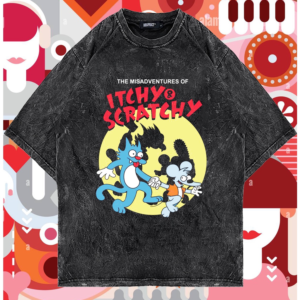 Kaos oversize itchyo scratchy washed vintage grapphic tees