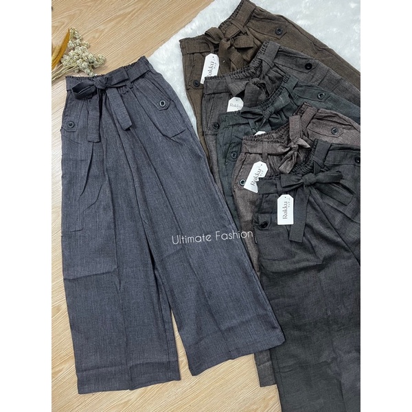 Shea Pants - Celana Highwaist Tali - Celana Jeans West - Kulot Casual Korea Kekinian Terbaru Rakku