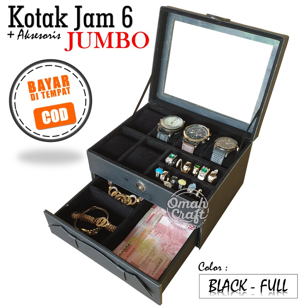 PROMO - Kotak Tempat Jam Tangan isi 6 JUMBO + Aksesoris Tempat Cincin Gelang / Box Jam Tangan