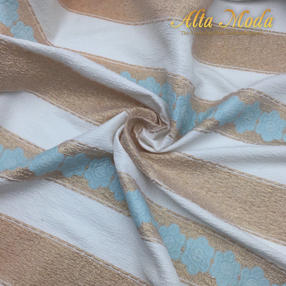

Alta Moda Kain Jacquard Embroidery Garis Bunga Biru Muda (1M)