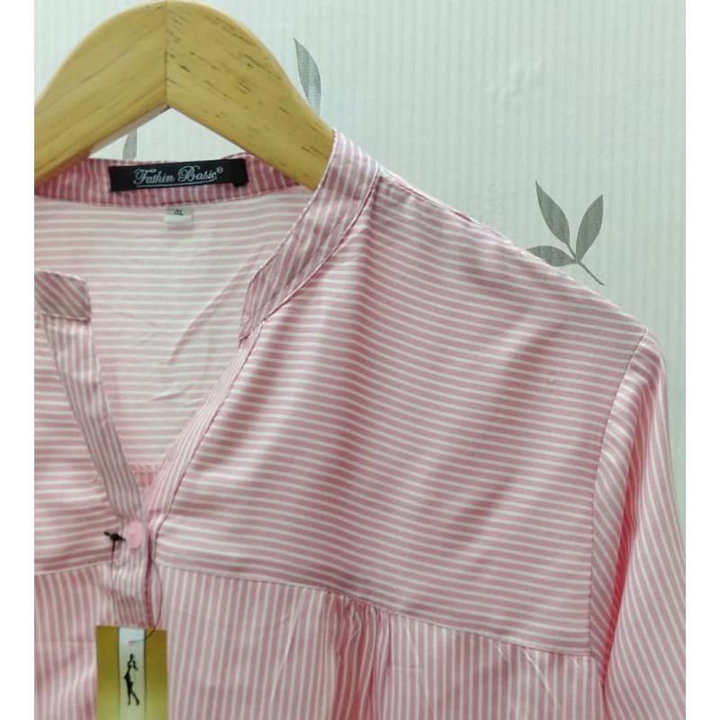 Rayon Motif 0057 - Motif Salur - Salur Alus - Salur Best seller - Blouse Katun Rayon - Fathin Basic-Pink