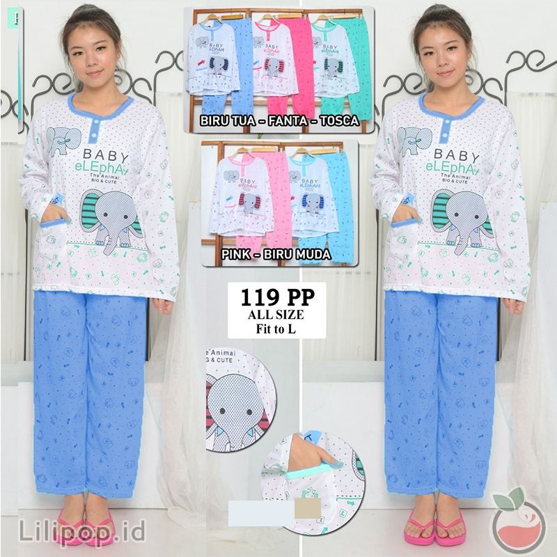 SUNCHERY COD BAJU TIDUR KEKINIAN PP ALL SIZE BAHAN KAOS/BAJU TIDUR PP TERJANGKAU/SLEEPWEAR-ELEPHANT PTH BIRU TU