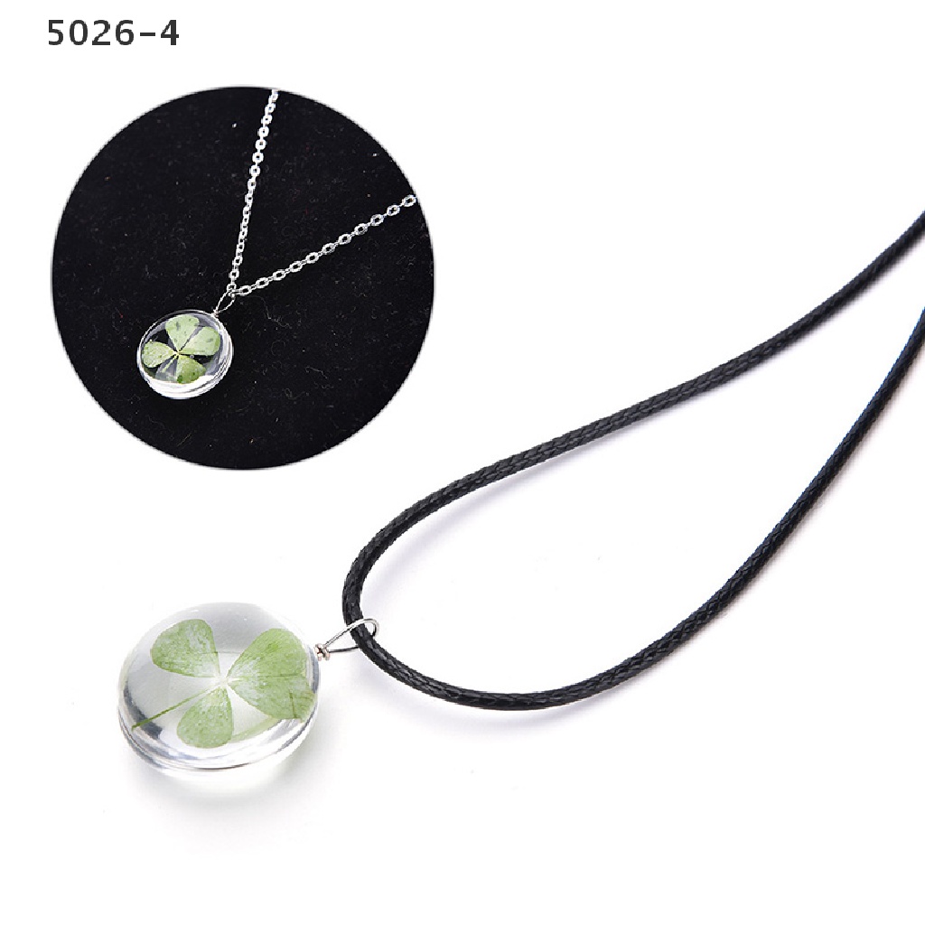 5026-4 Real Green Lucky Shamrock Four Leaf Clover Round Pendant Necklace Friends Gift, 5026-4