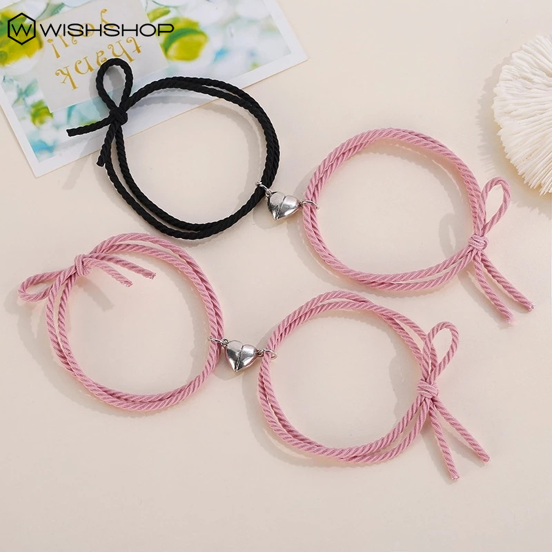 2pcs / Set Gelang Tali Persahabatan Liontin Hati Magnetik Untuk Pasangan