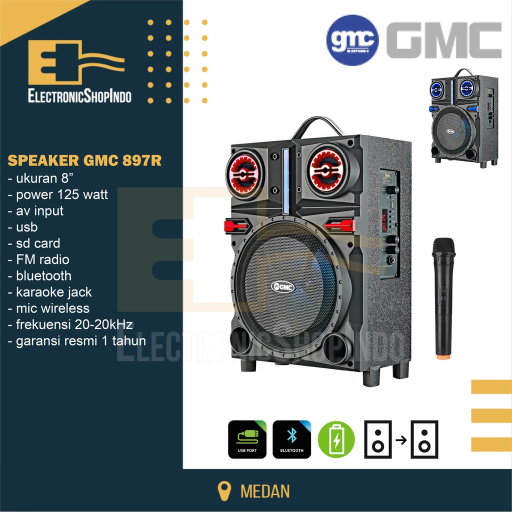 Speaker Portable GMC 897R Speaker Multimedia GMC 8" inch FREE MIC WIRELESS