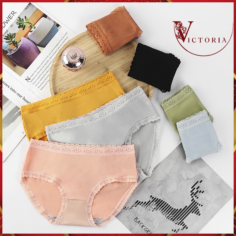 Victoria Celana Dalam MID WAIST Sutra Wanita Brief Underwear CD Silk Lembut Wanita Import 2048