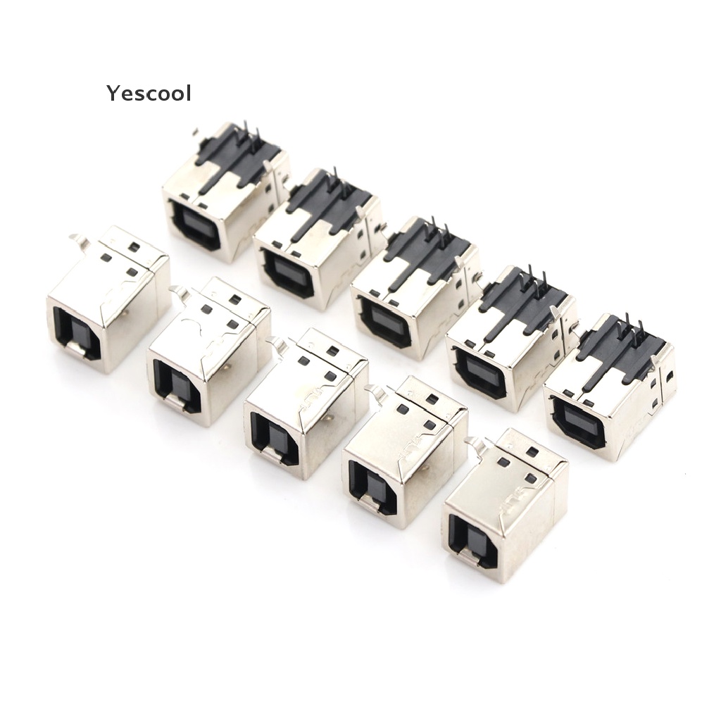 Yescool 10pcs Soket Jack DIP PCB USB Female Tipe-B Port 4-Pin Sudut Kanan