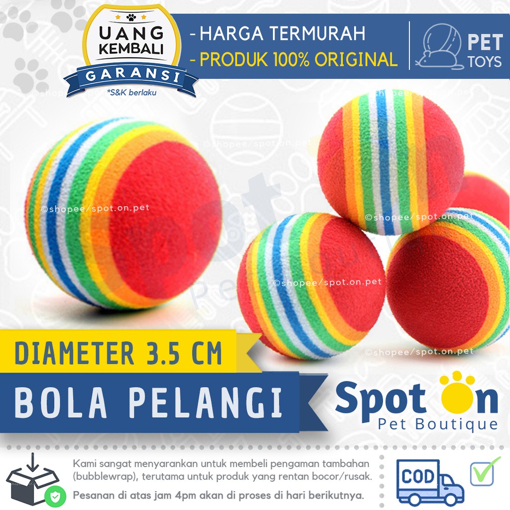 Mainan Kucing &amp; Anjing Bola Pelangi (3.5 cm) | Mainan Bola Anjing &amp; Kucing