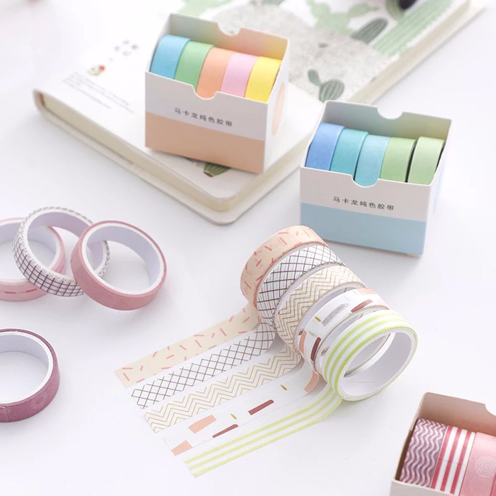 MXBEAUTY 5Rolls/box Masking Tape Office Supply Scrapbooking Adhesive Tape Tape Set Handbook Tape Scrapbooking Decoration Students Stationery Solid Color School Supplies Decorative Tape