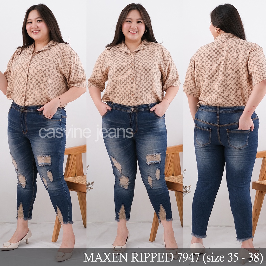 CELANA JEANS WANITA 7/9 MAXEN RIPPED BIGSIZE JUMBO 31-38