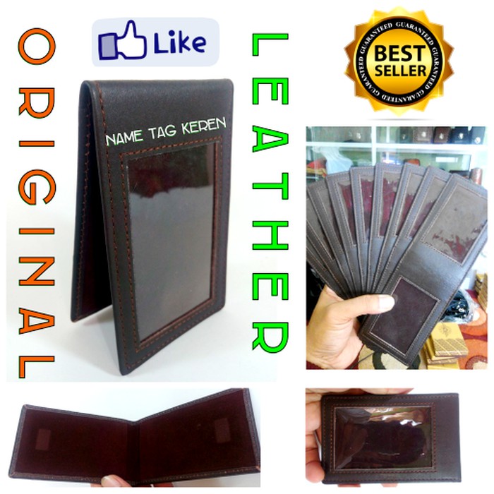 

name tag kulit asli id card holder murah