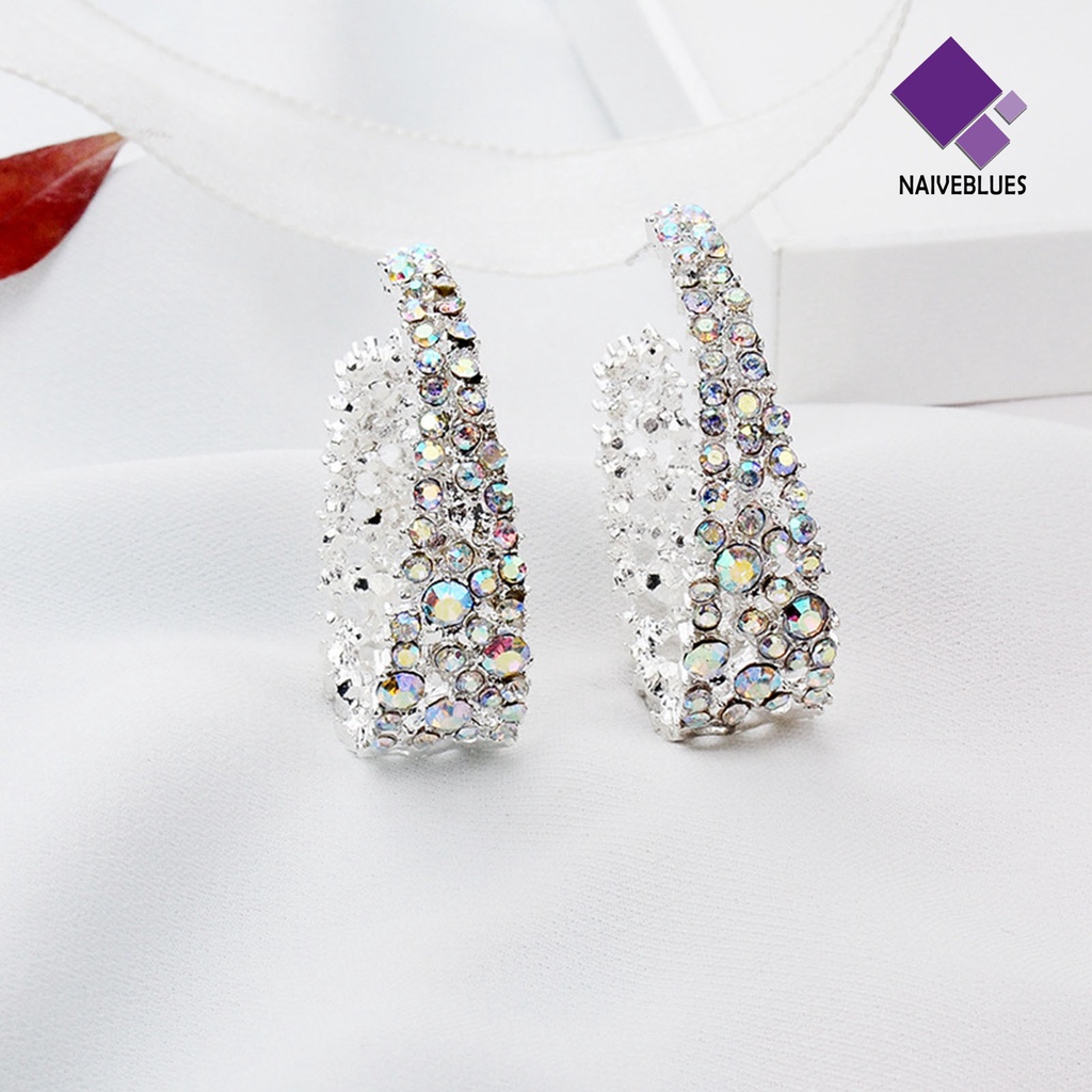 Anting Stud Bentuk U Shiny Multicolored Untuk Wanita