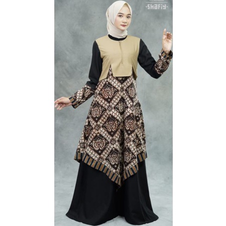 Starla Hitam Gamis Batik Shafiy Original Modern Etnik Jumbo Kombinasi Polos Tenun Busui Terbaru Dress Wanita Big Size Dewasa Kekinian Cantik Kondangan Fashion Muslim XL