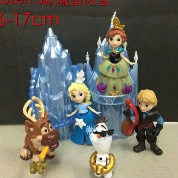 ✶ Figure Set Frozen Anna dan Istana Ice Castle Elsa Hiasan Kue Ultah ♚