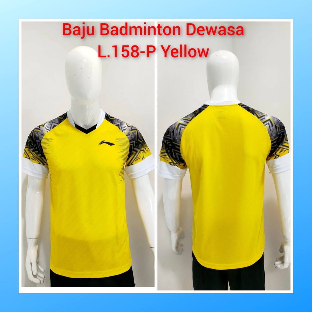 Kaos bulutangkis pria baju badminton atasan jersy wanita dewasa t-shirt outfit seragam kostum jersey olahraga casual suit pakaian jarsey oblong apparel sports jersi sudirman thomas uber cup bulu tangkis L158 kuning polos