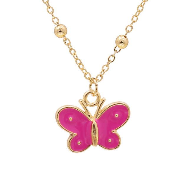 LRC Kalung Fashion 10375 Red Dripping Oil Bead Butterfly Alloy Necklace