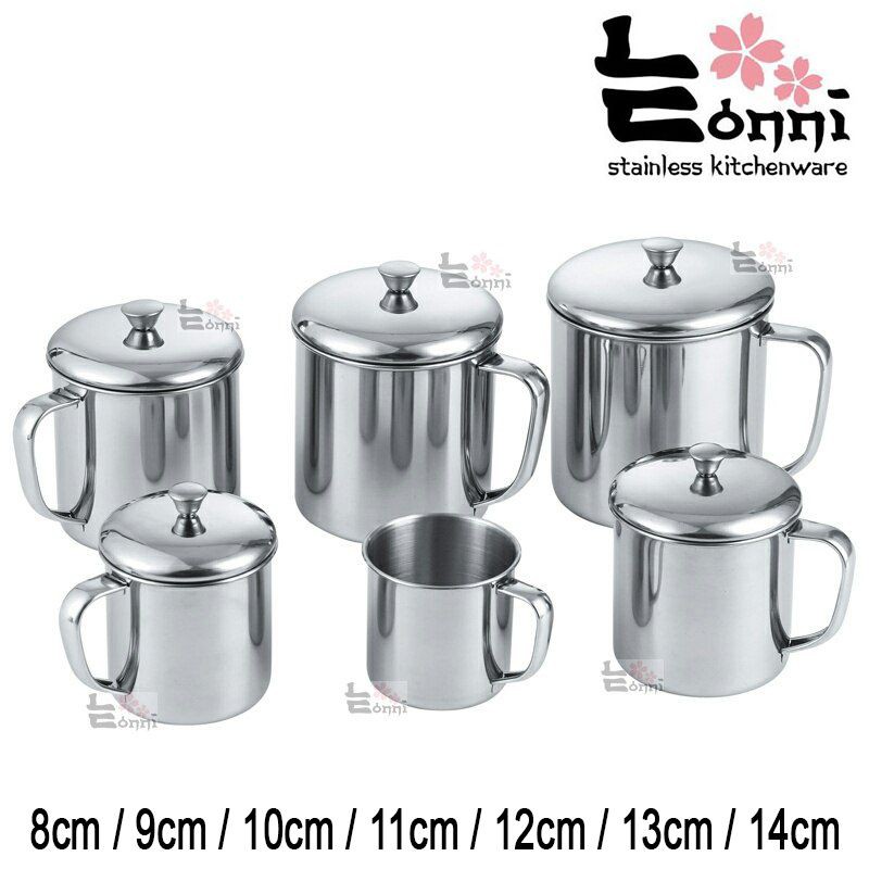 8-14cm Cangkir stainless tutup murah impor mug kopi air minum susu jadul cawan besi anti karat