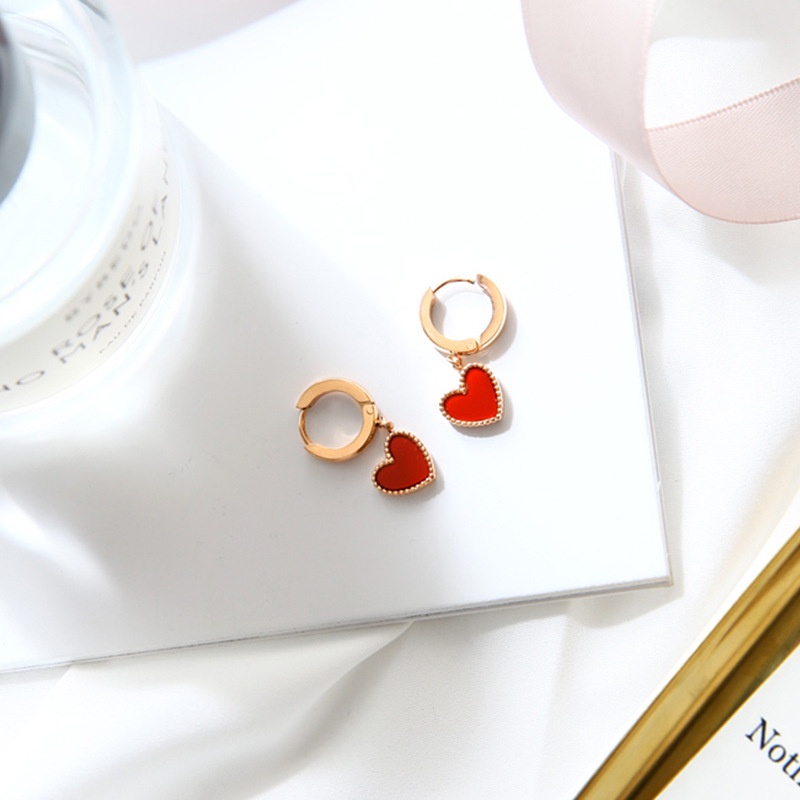 Anting hoop love merah titanium korea anti karat