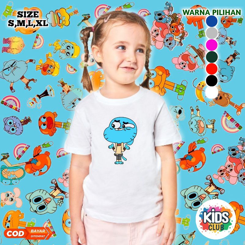 Kaos Anak Perempuan Motif Gumball/Baju Anak Gumball Kartun/Tshirt Anak -Termurah