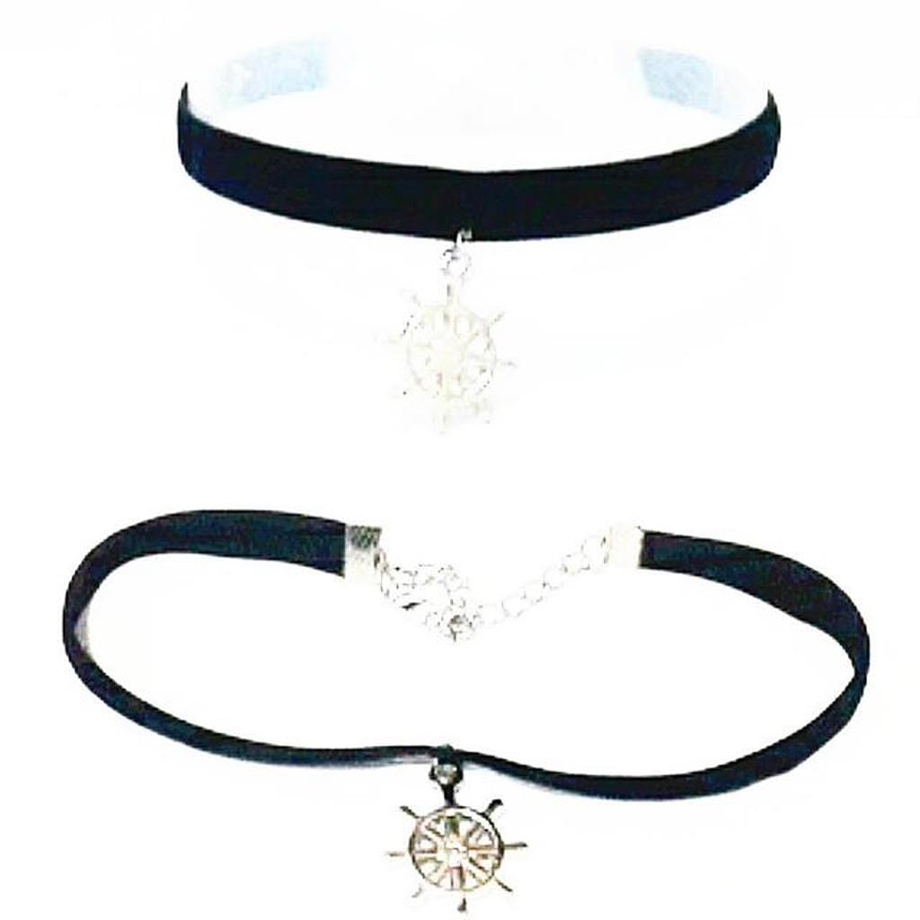 Choker Velvet Necklace Silver Big Ship's Wheel | Kalung Handmade