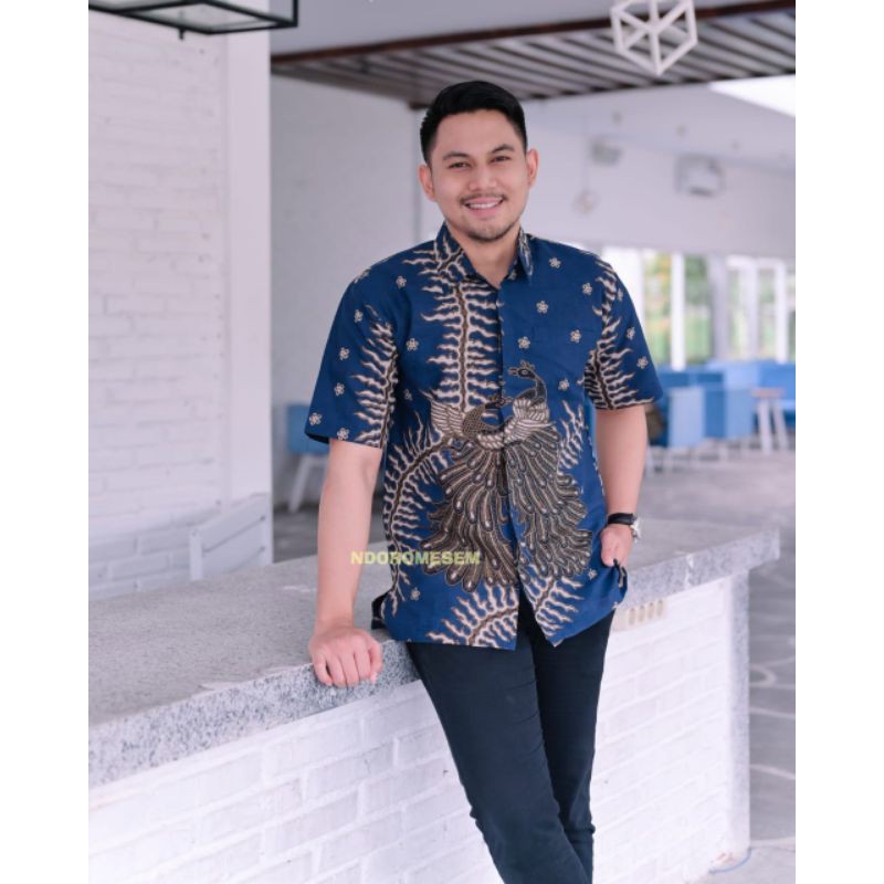 PREMIUM batik pria lengan pendek kamulyan navy katun halus baturaden reguler fit