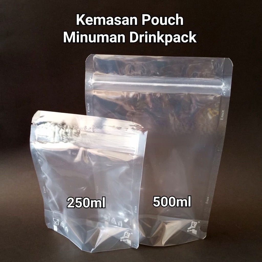 (100 pcs) Standing Pouch Drinkpack / Minuman 500ml Plastik Klip Bening Cairan