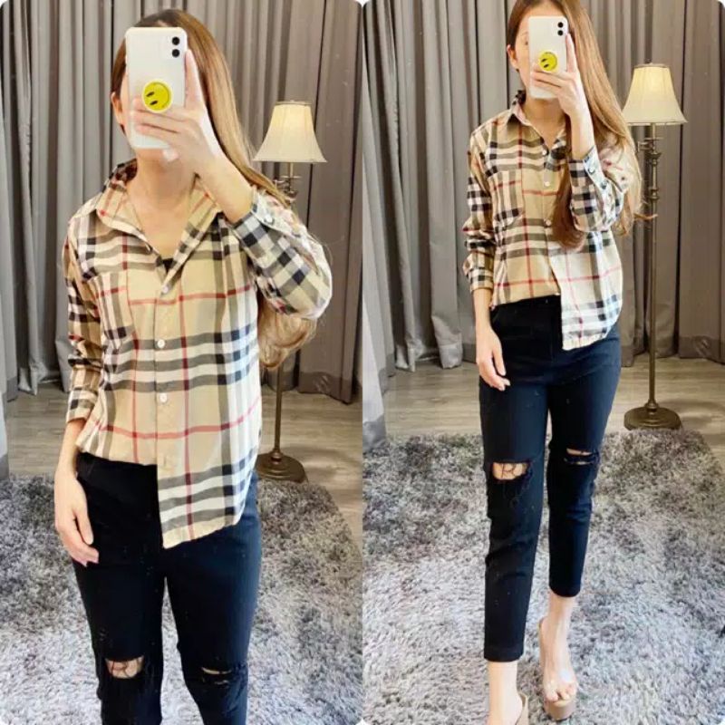 Kemeja kotak/ kemeja wanita casual / kemeja vintage/ kemeja kerja / Kemeja Blueberry /Lengan Panjang-1
