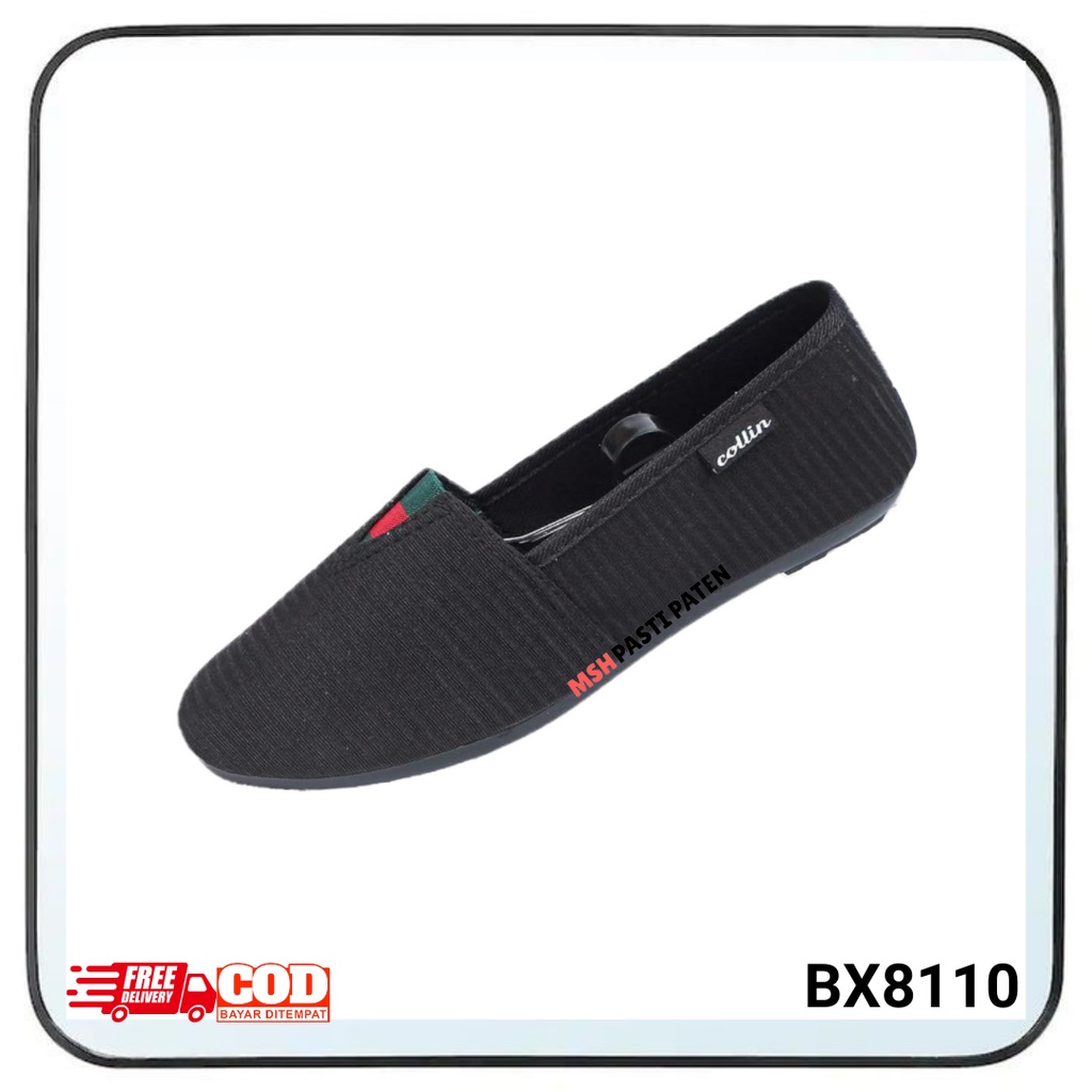 COLIN-Sepatu hitam wanita flatshoes balet bahan kanvas nyaman dipakai original BX6100-H