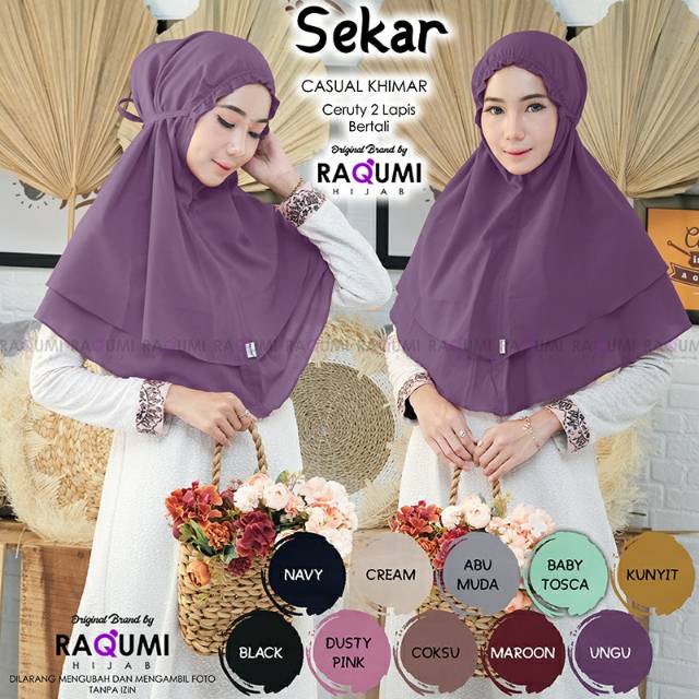 SEKAR RAQUMI HIJAB | ORIGINAL RAQUMI HIJAB | Bergo Serut | Bergo Bertali | Bergo 2 Layer