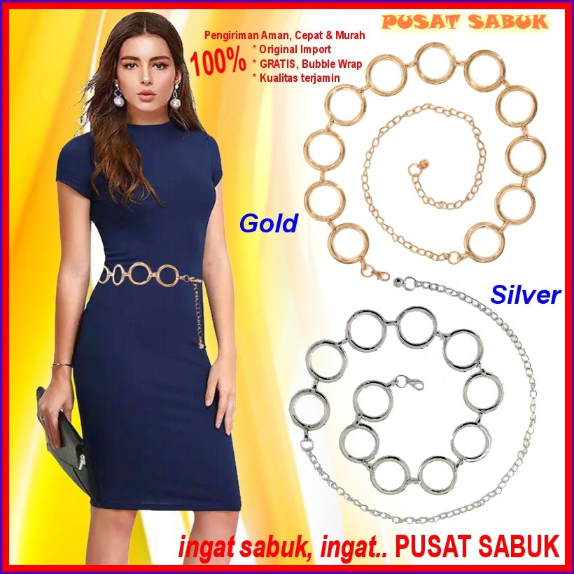 Sabuk Gesper Ring Ikat Pinggang Rantai untuk Wanita Fashion Korea Cewek Belt Rante Emas GOLD Obi cm