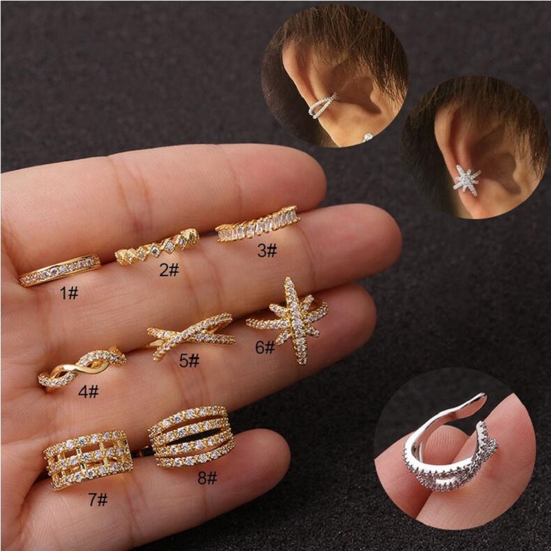 1pc Anting Cuff Tanpa Tindik Desain Keong Hias Cz Adjustable Untuk Wanita