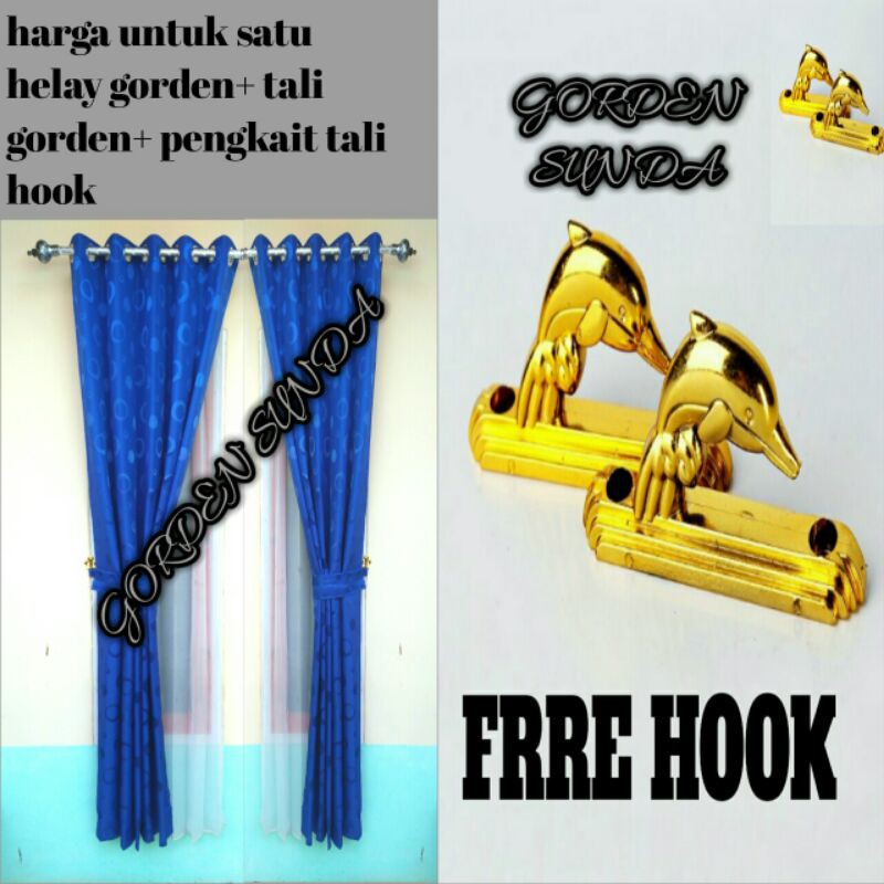 Gorden jendela minimalis motif fulkadot warna biru tua