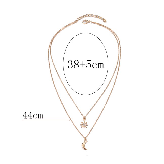 LRC Kalung Fashion Gold Color Alloy Double-layer Diamond Crescent P82904