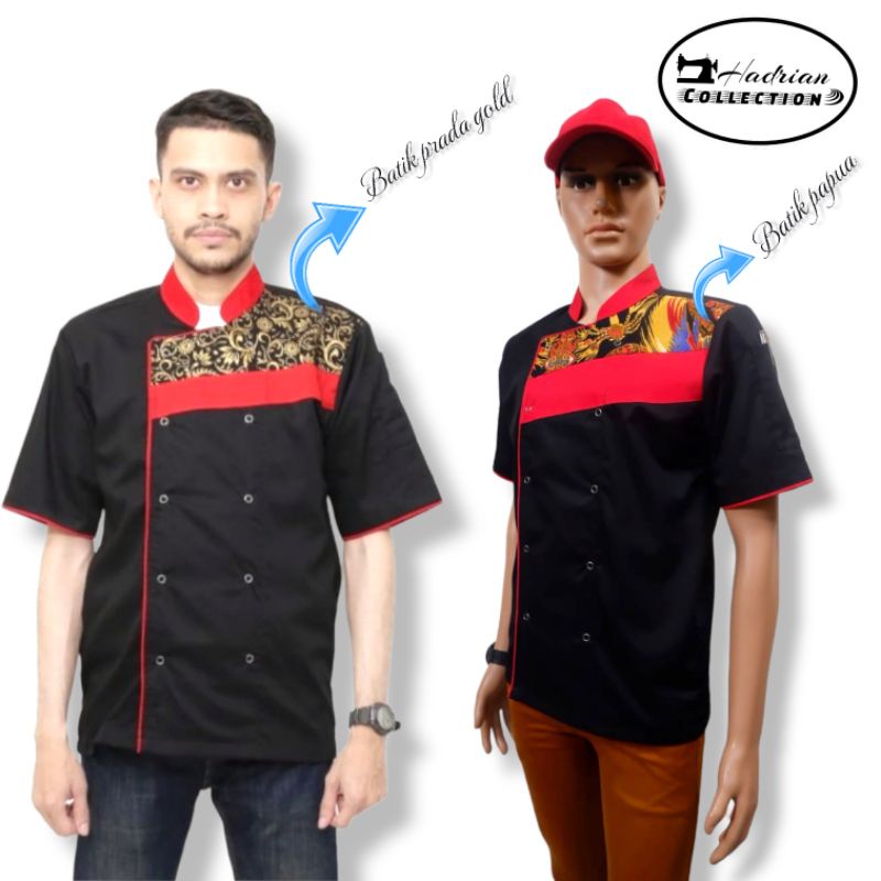 Baju Koki Profesional Baju Chef Baju masak Motip batik pria wanita unisex