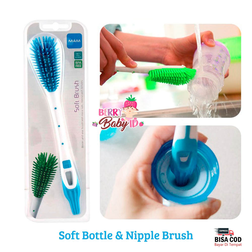 MAM Baby Bottle &amp; Nipple Soft Brush Sikat Botol dan Teat Bayi Lembut Berry Mart