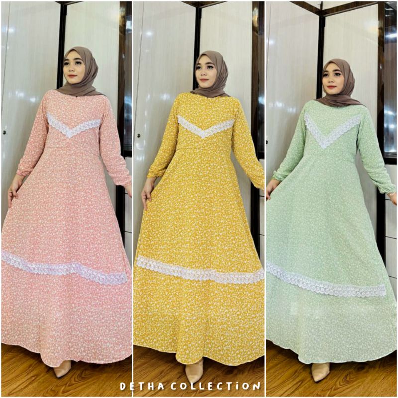 (Bisa COD) GAMIS PREMIUM MOTIF BUNGA/GAMIS CERUTY BABY DOLL TERBARU/GAMIS RENDA CANTIK