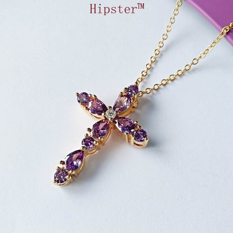 New Hot Fashion Exquisite Natural Amethyst Cross Pendant Necklace