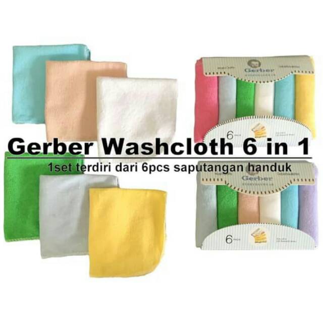 Gerber Washcloth Saputangan Handuk Washlap Bayi isi 6 pcs