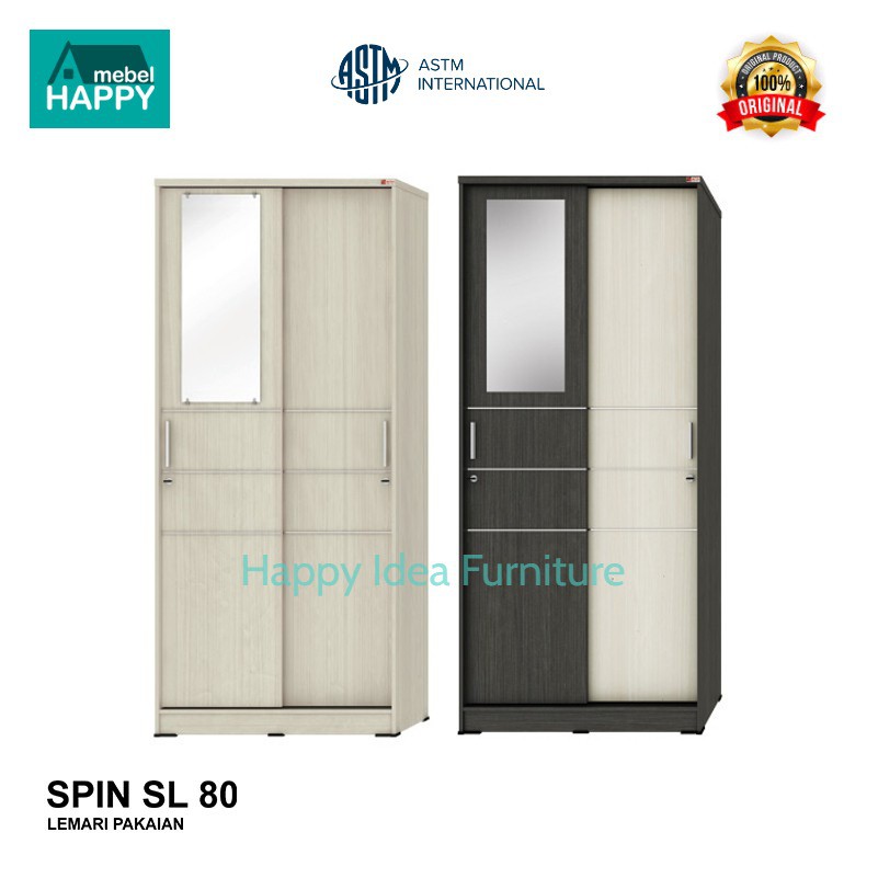 𝗛𝗮𝗽𝗽𝘆 𝗜𝗱𝗲𝗮 - Lemari Pakaian Pintu Geser Minimalis Murah + Cermin / Lemari Baju Modern / SPIN SL 80 A